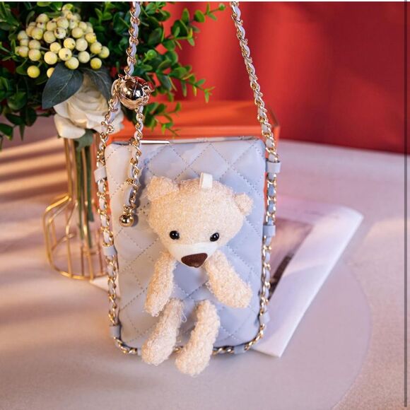 Montana West Crossbody Purse Gray Small Teddy Bear Quilted Bag Chain Strap SM3 - Picture 7 of 9